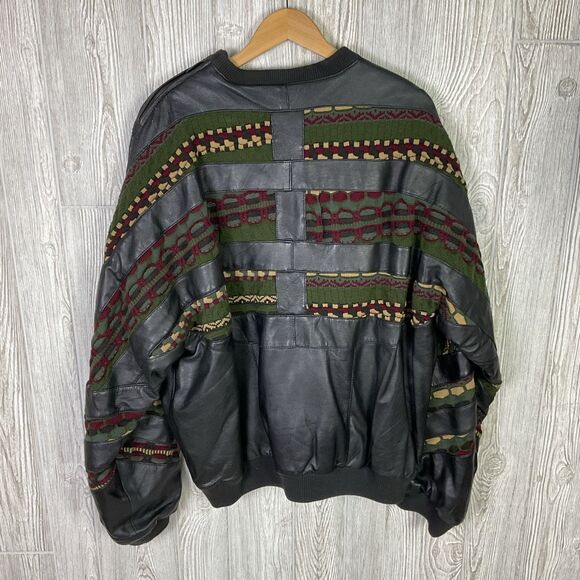 Vintage Ledge New York Milano Leather Knit Pullover Bomber Jacket Size XXL Green - Picture 3 of 12